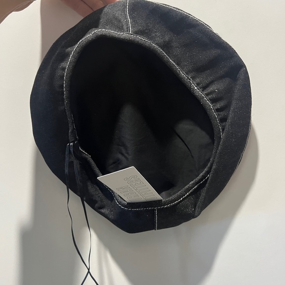 Urban Outfitters black denim white stitching beret hat - Picture 4 of 9
